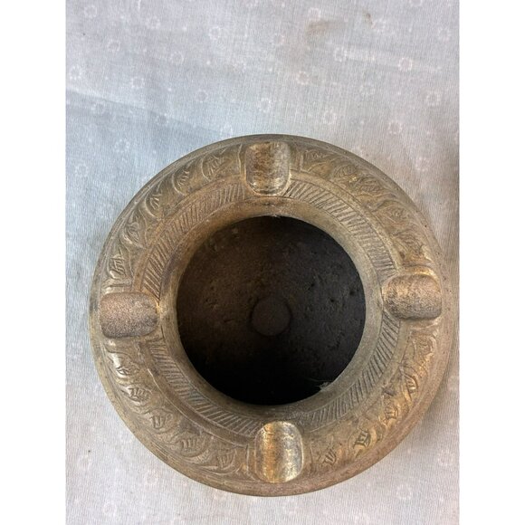 VTG Hand Etched Brass Ashtray Floral Pattern India Boho Decor Trinket Dish - Picture 4 of 7